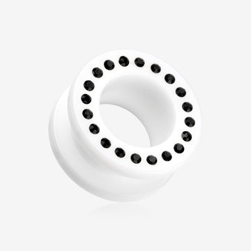 A Pair of Gems Encircle Screw-Fit Ear Gauge Tunnel Plug-White/Black